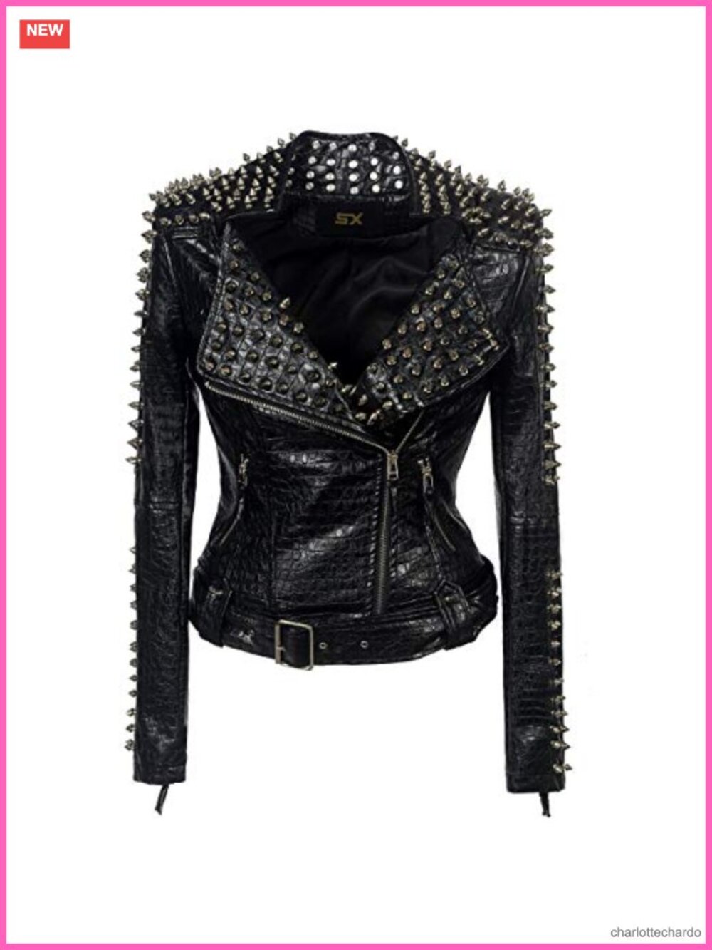 Faux Leather Studded Motorcycle Jacket Rivet Moto Biker Asymmetric Zip Coat